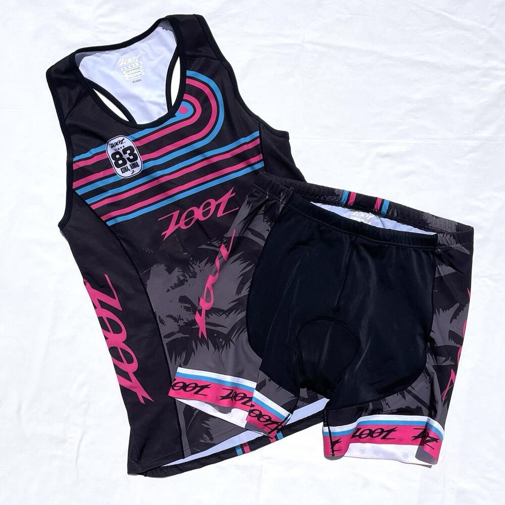 Zoot Kona Tri Set Womens XL Jersey Tank Shorts Blue Pink Triathlon